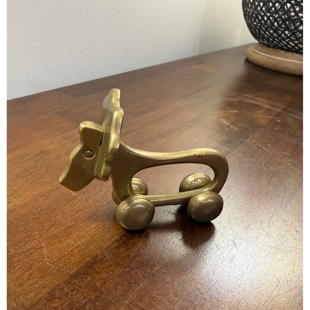 Vintage Solid Brass Lion on Wheels Figurine Paperweight Mid Century Modern Decor